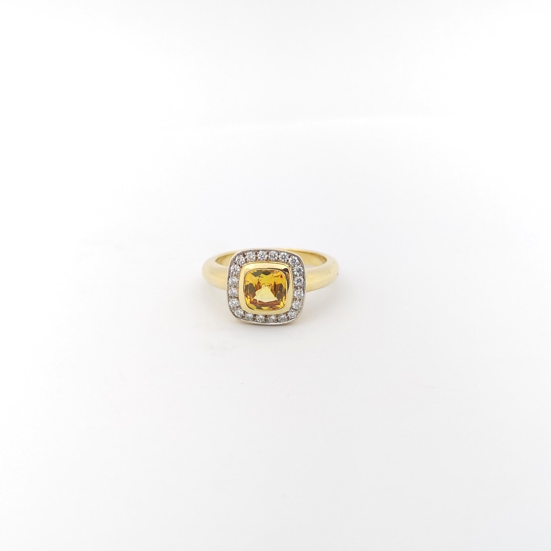 Bague en or 18 carats avec saphir jaune et diamant en vente 5