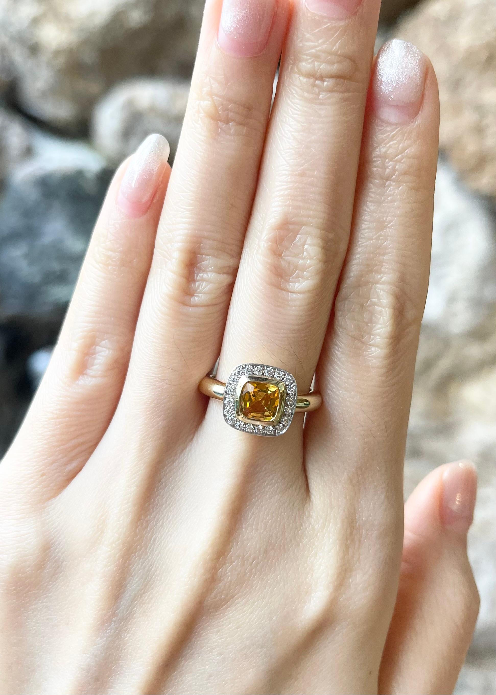Yellow Sapphire 1.14 carats with Diamond 0.19 carat Ring set in 18K Gold Settings

Width:  1.1 cm 
Length: 1.1 cm
Ring Size: 53
Total Weight: 6.04 grams

