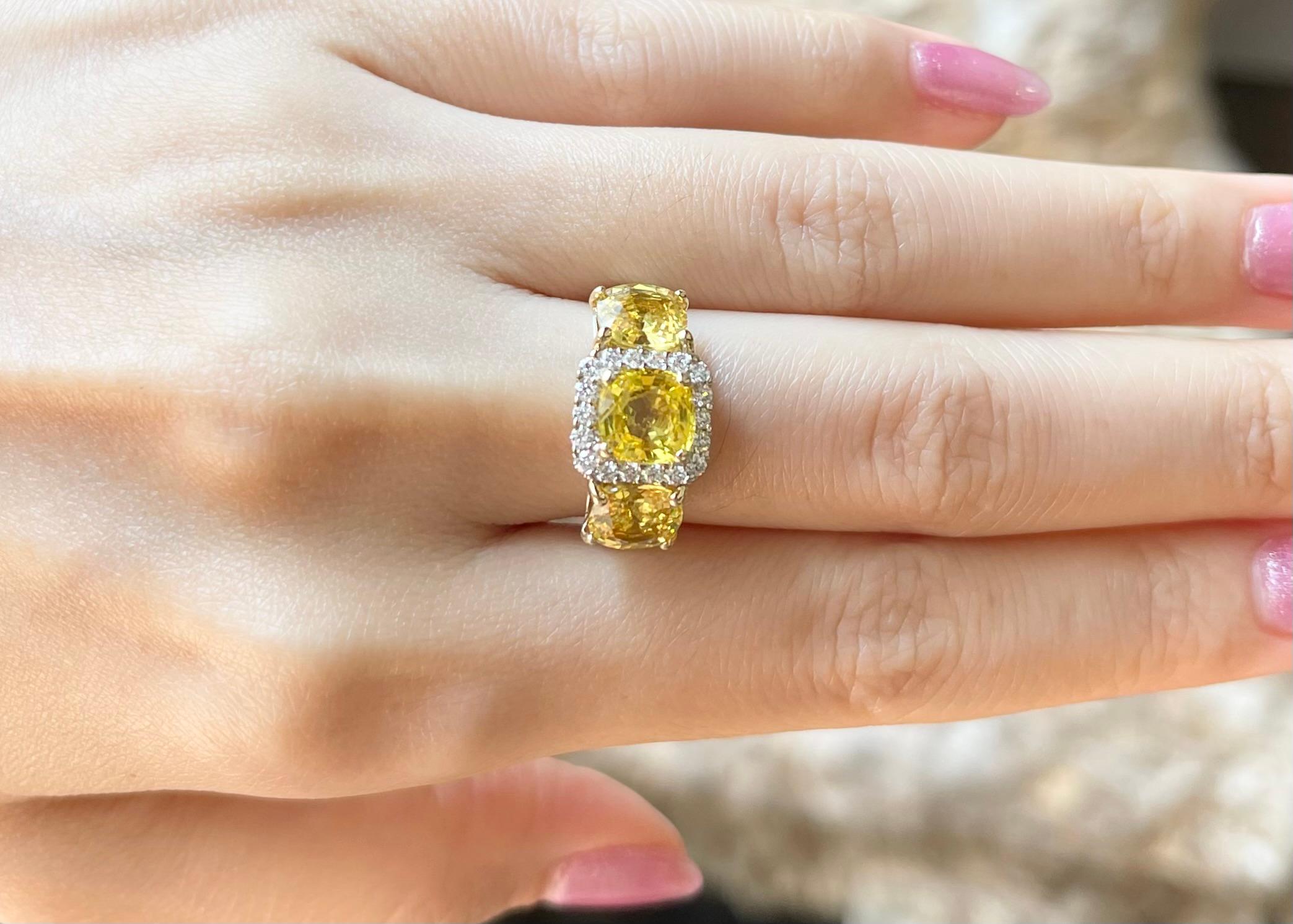 Contemporary Yellow Sapphire with Diamond Ring set in 18K Gold Setting For Sale