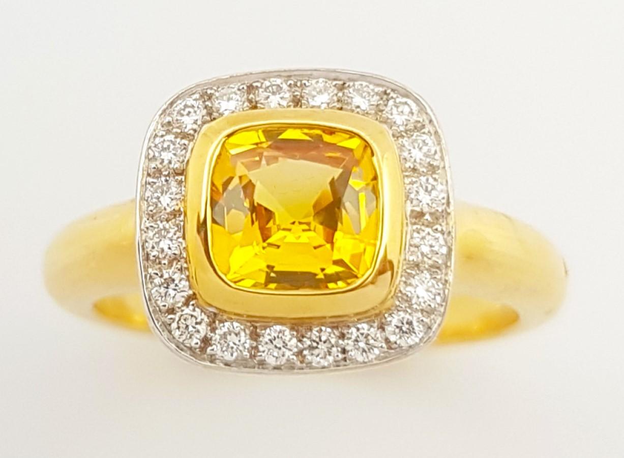 Bague en or 18 carats avec saphir jaune et diamant en vente 2