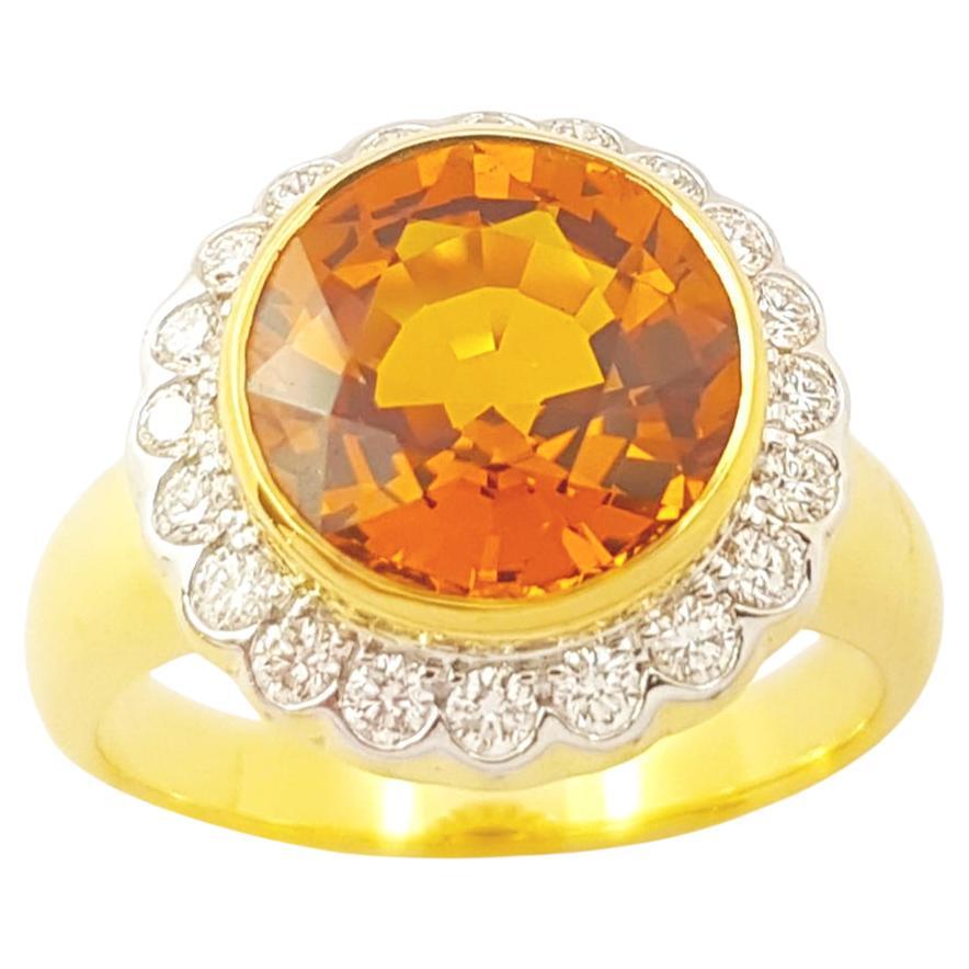 Yellow Sapphire with Diamond Ring set in 18K Gold Setting For Sale