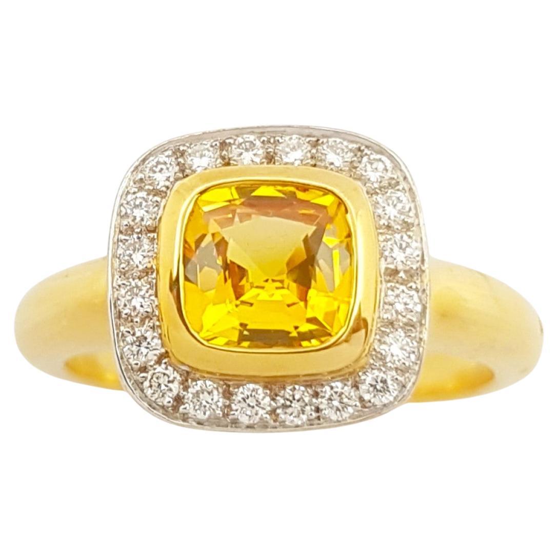 Yellow Sapphire with Diamond Ring set in 18K Gold Setting For Sale