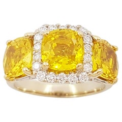 Yellow Sapphire with Diamond Ring set in 18K Gold Setting