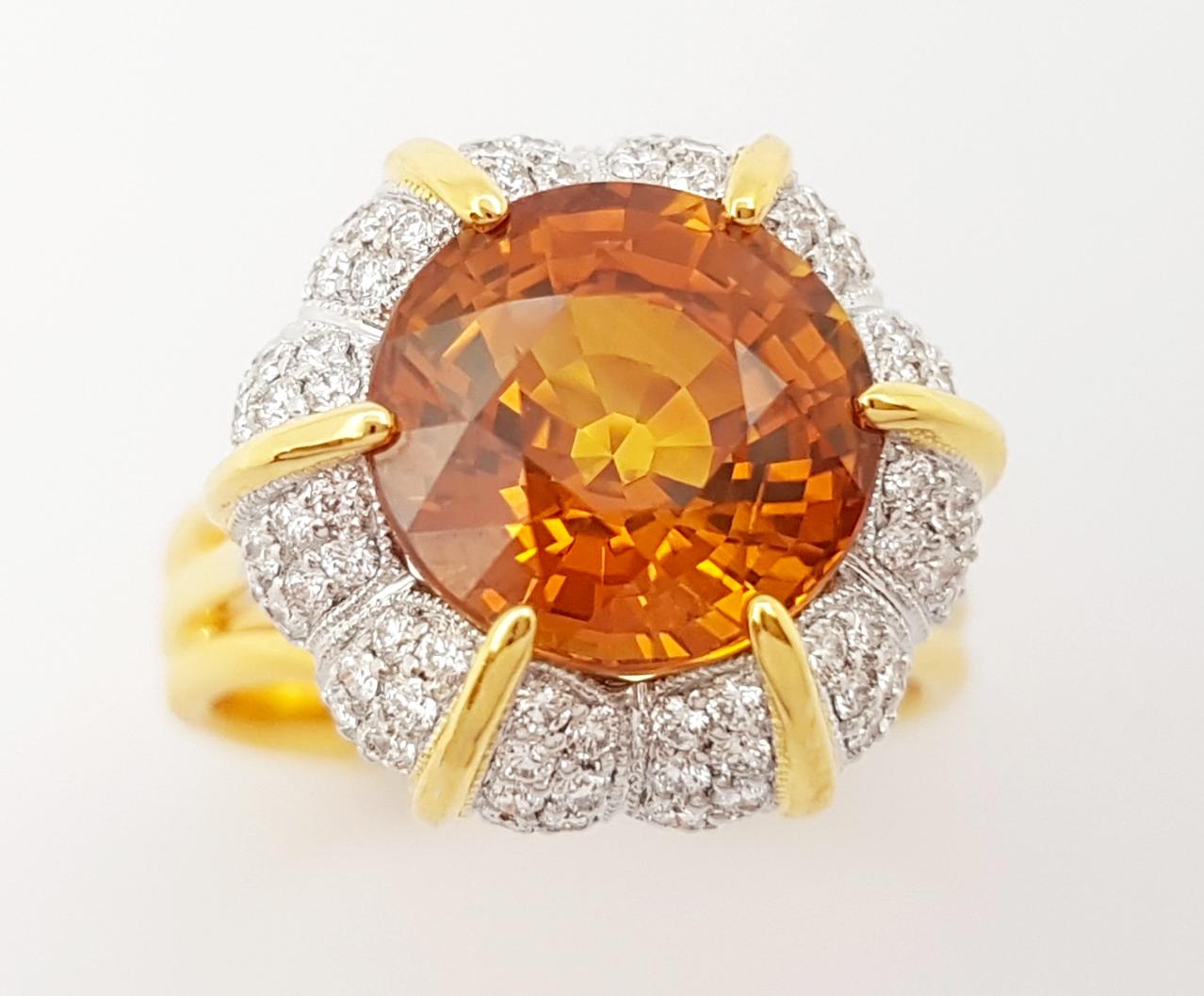 Bague en saphir jaune et diamant sertie en or 18K en vente 5