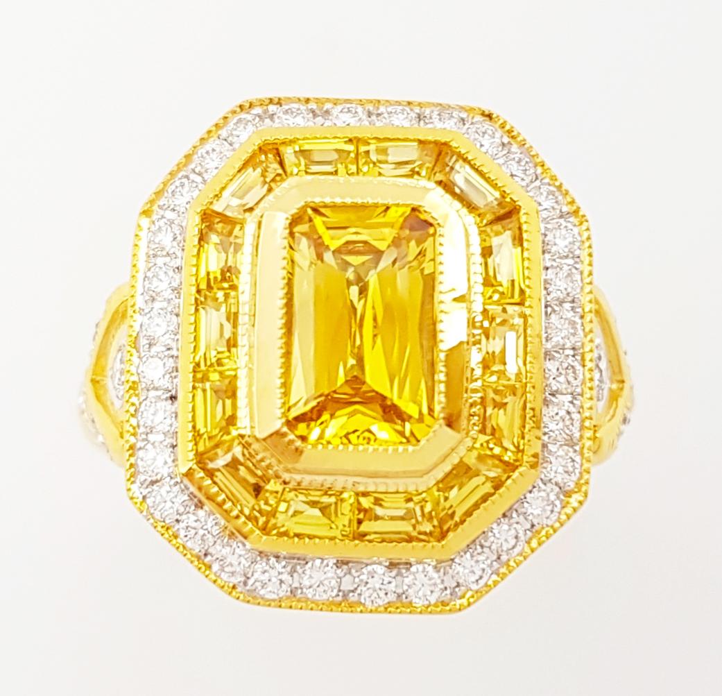 Gelber Saphir mit Diamantring in 18 Karat Gold gefasst im Angebot 6