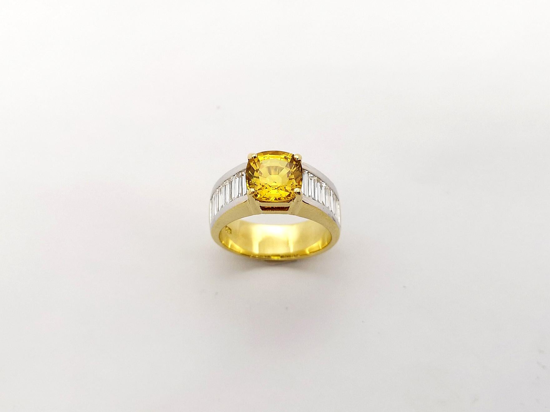 Yellow Sapphire with Diamond Ring Set in 18k Gold Settings For Sale 8