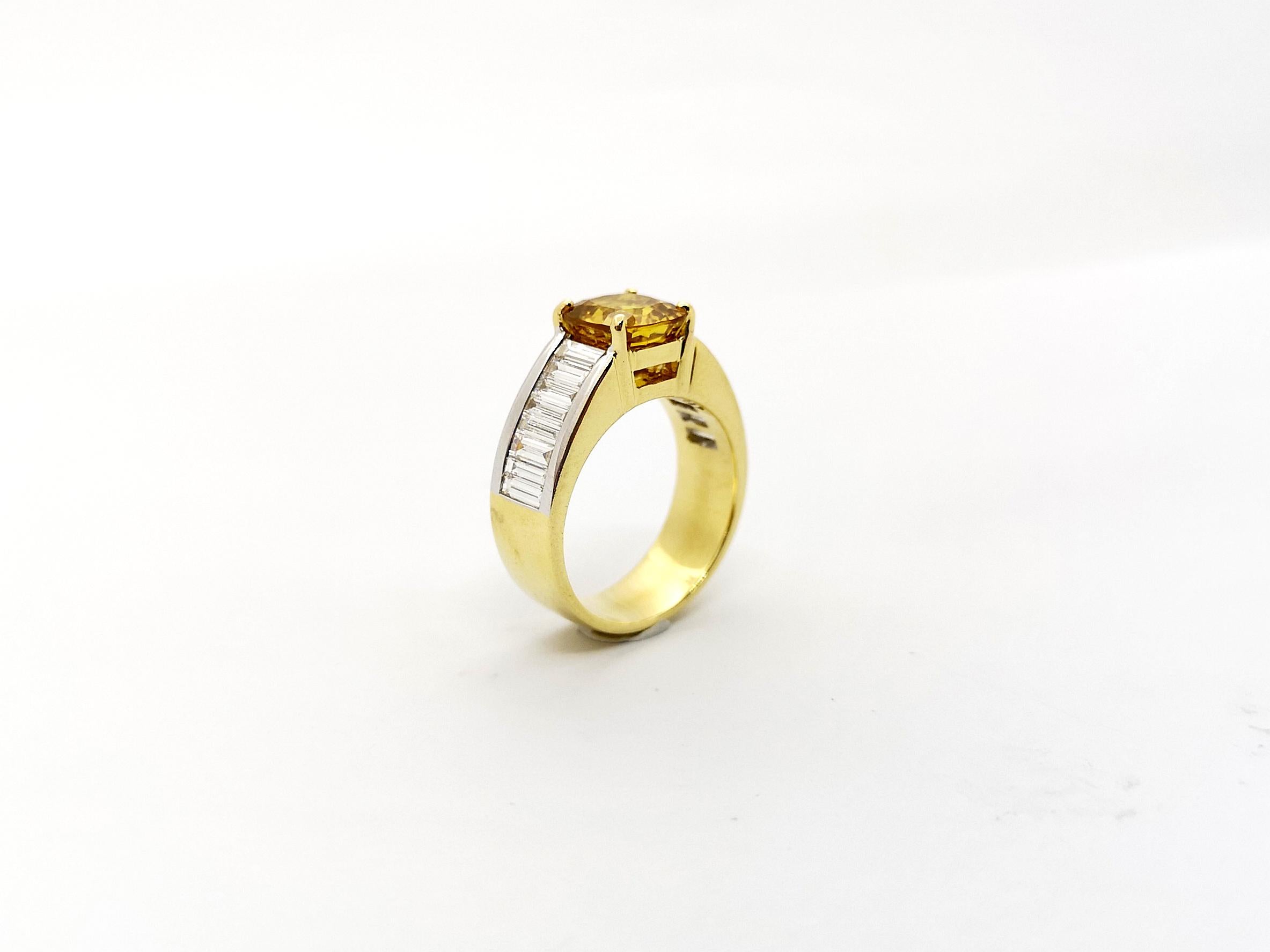 Yellow Sapphire with Diamond Ring Set in 18k Gold Settings For Sale 9