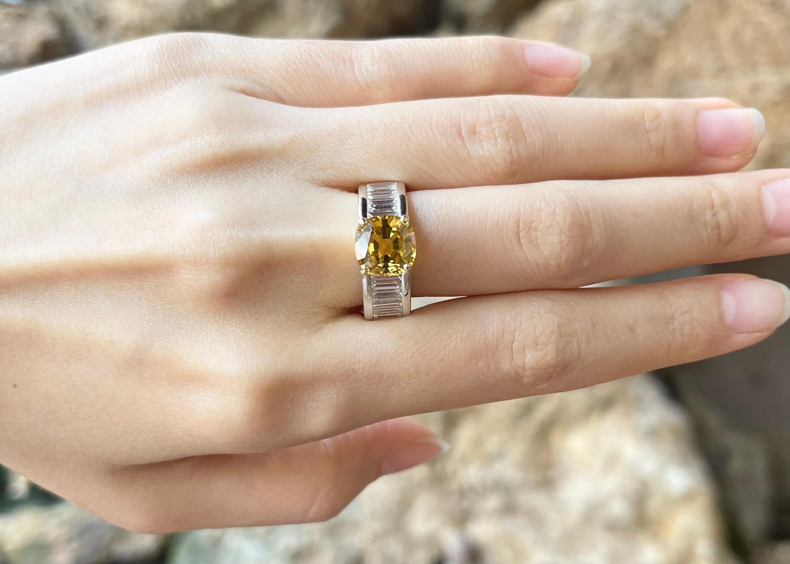 Contemporary Yellow Sapphire with Diamond Ring Set in 18k Gold Settings For Sale