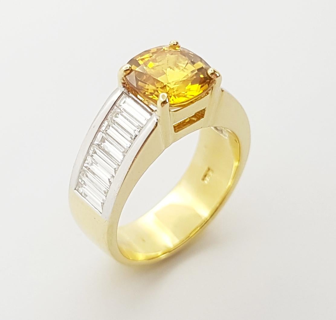 Bague en saphir jaune et diamant sertie en or 18K en vente 2