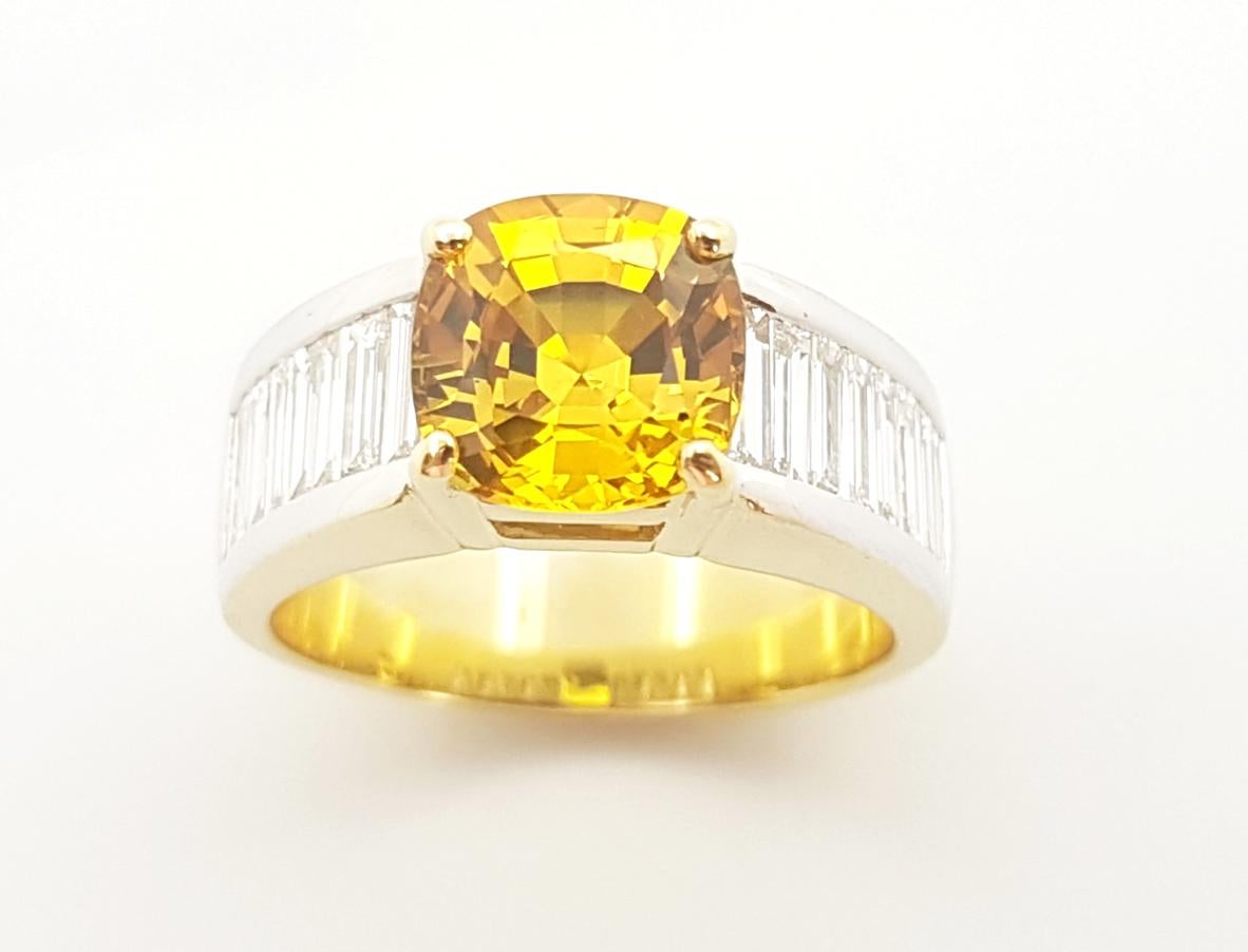 Bague en saphir jaune et diamant sertie en or 18K en vente 3