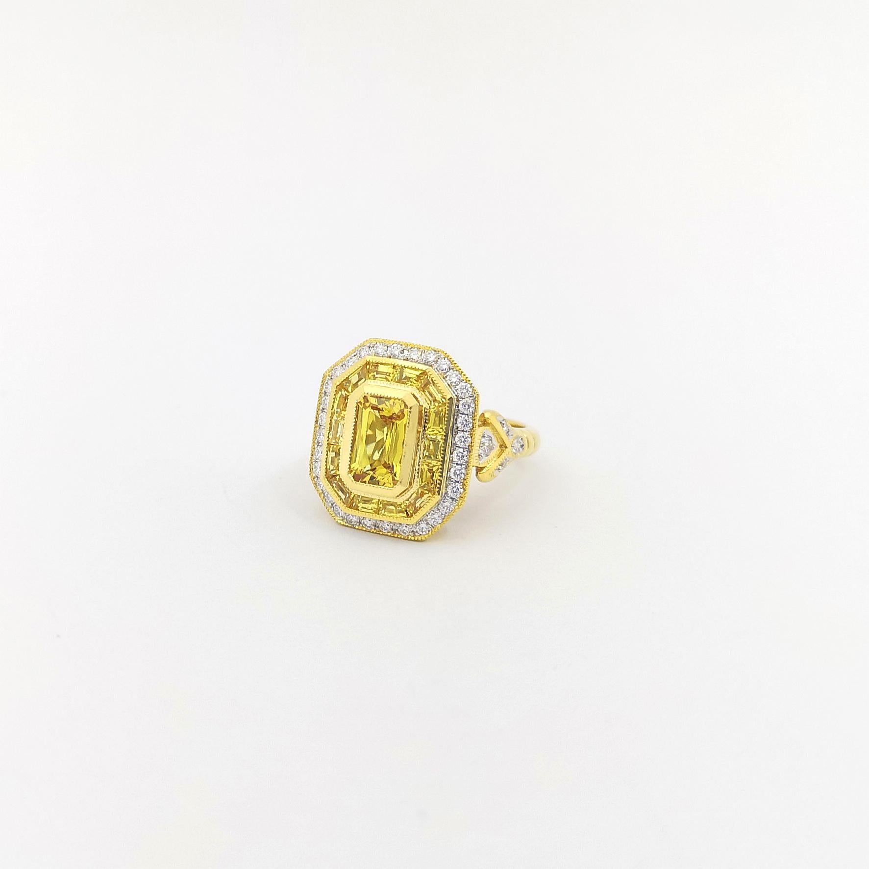 Gelber Saphir mit Diamantring in 18 Karat Gold gefasst im Angebot 3