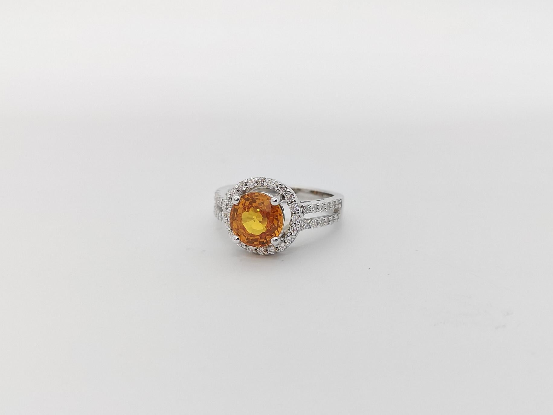 Yellow Sapphire with Diamond Ring Set in 18k White Gold Settings For Sale 5