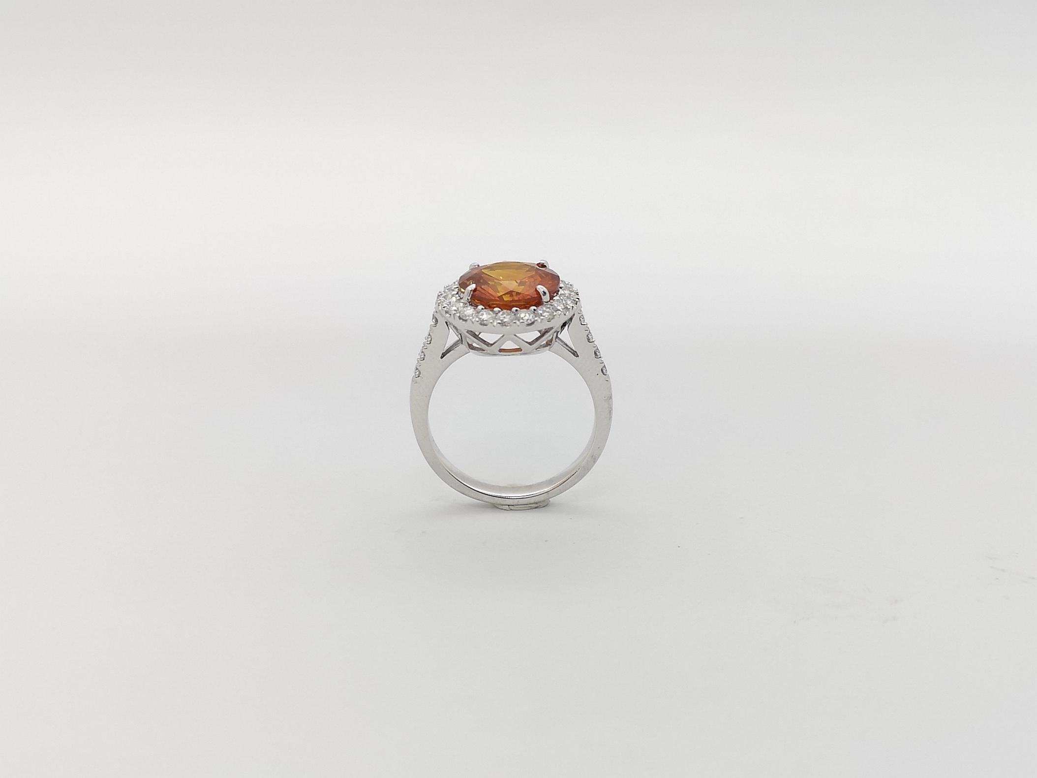 Yellow Sapphire with Diamond Ring Set in 18k White Gold Settings For Sale 6
