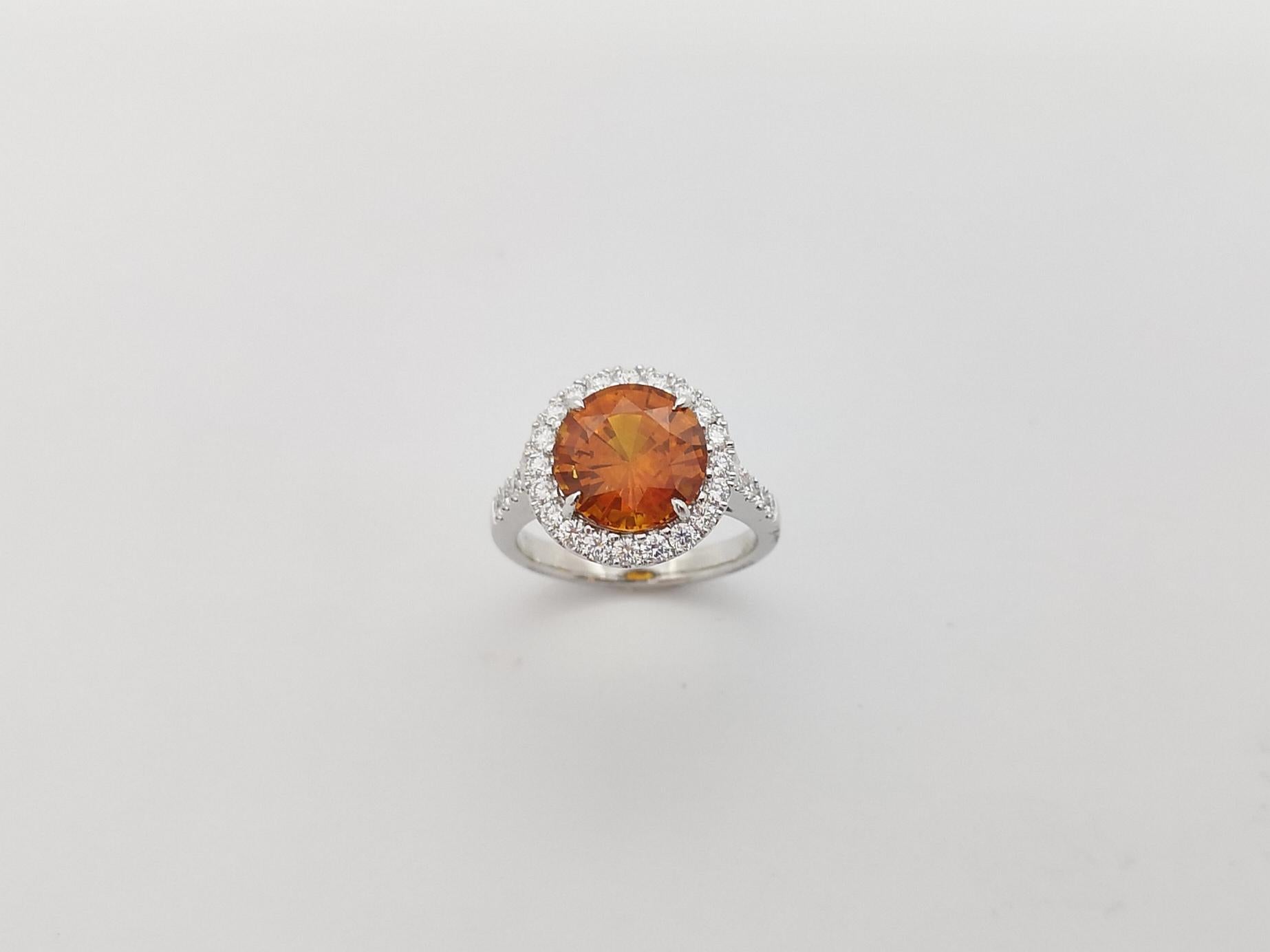 Yellow Sapphire with Diamond Ring Set in 18k White Gold Settings For Sale 7