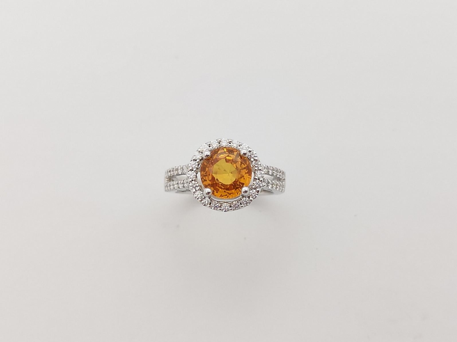 Yellow Sapphire with Diamond Ring Set in 18k White Gold Settings For Sale 8