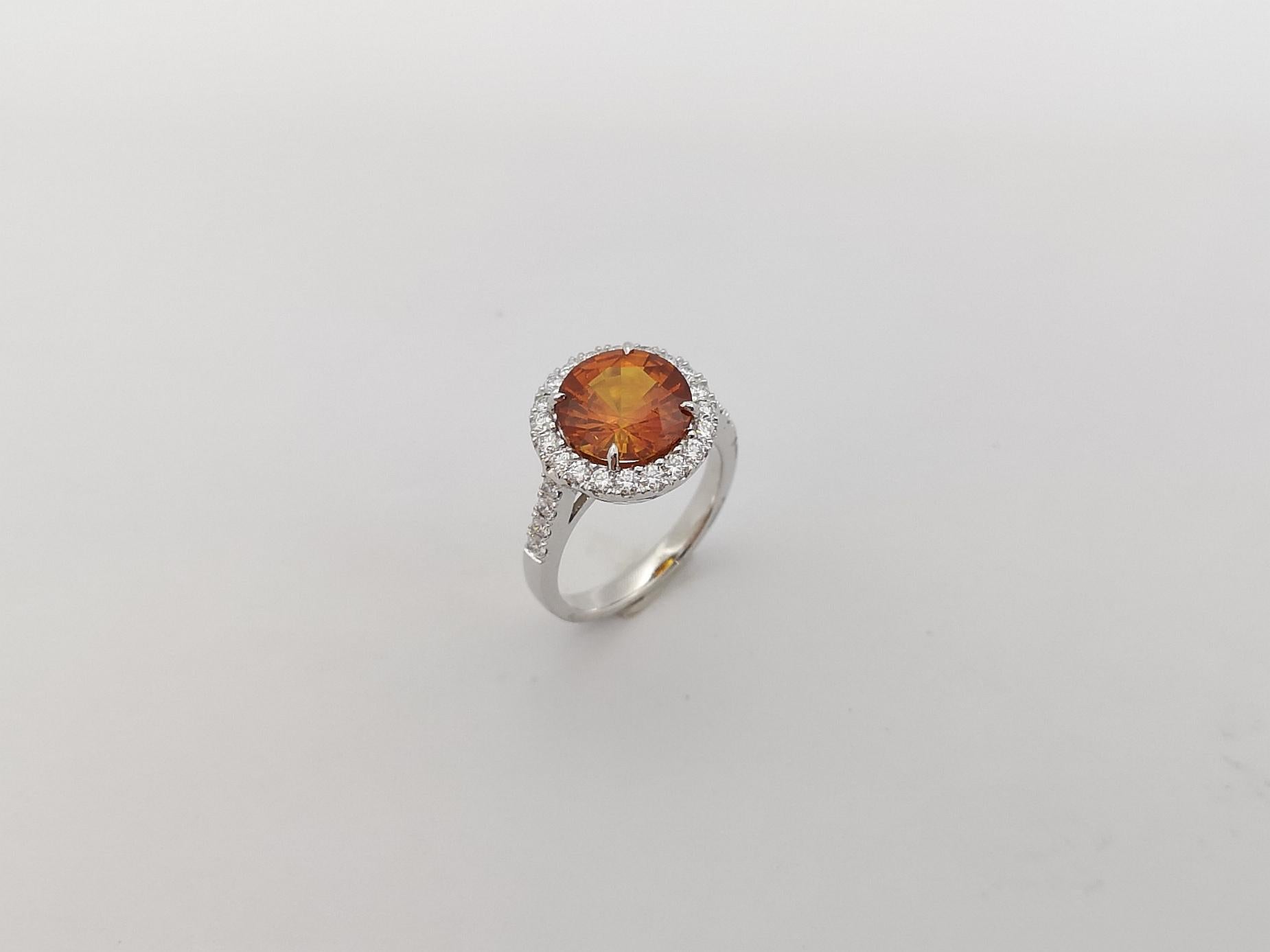 Yellow Sapphire with Diamond Ring Set in 18k White Gold Settings For Sale 8
