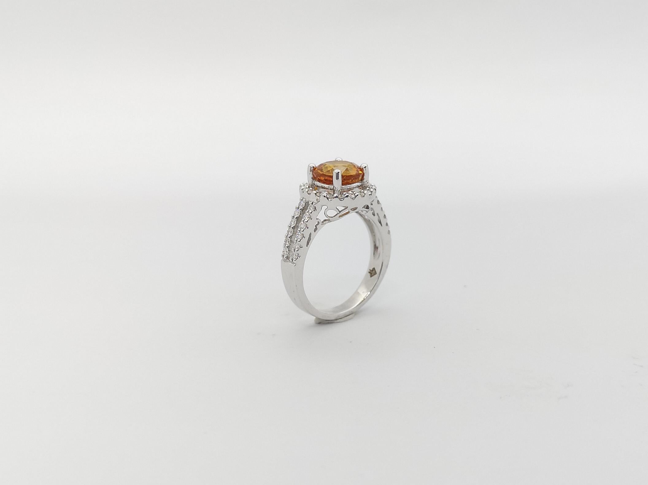 Yellow Sapphire with Diamond Ring Set in 18k White Gold Settings For Sale 9