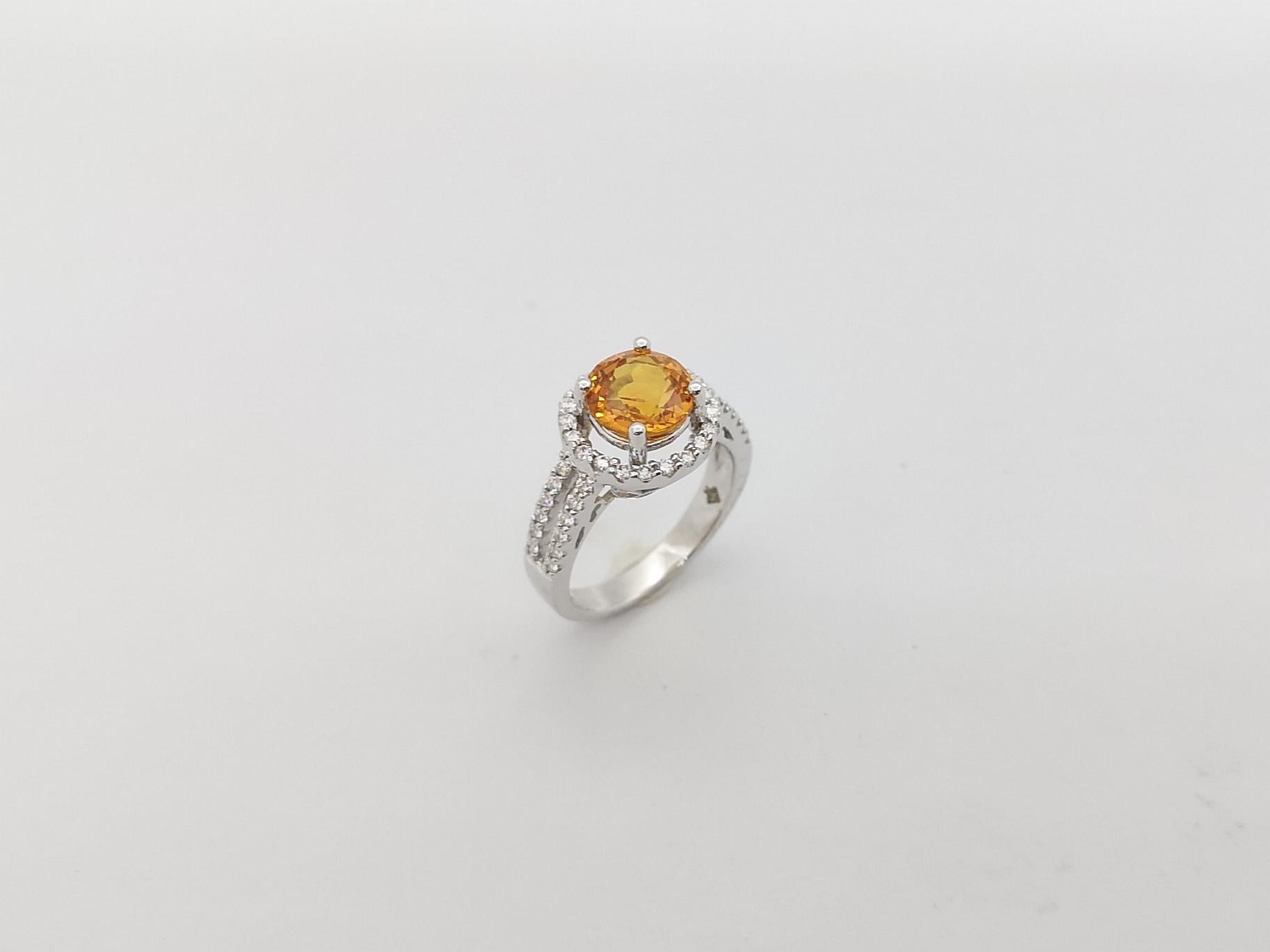 Yellow Sapphire with Diamond Ring Set in 18k White Gold Settings For Sale 10