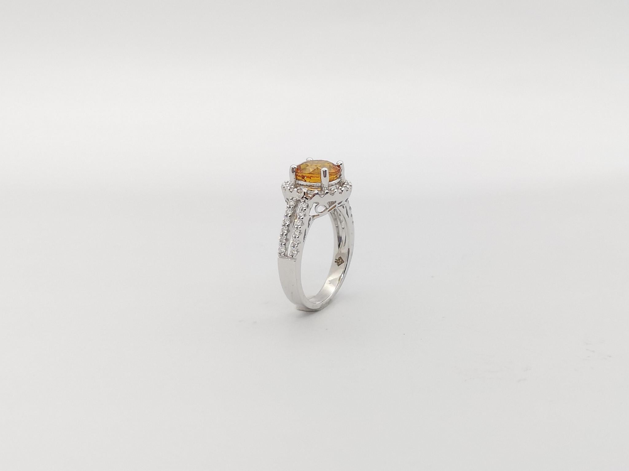 Yellow Sapphire with Diamond Ring Set in 18k White Gold Settings For Sale 11