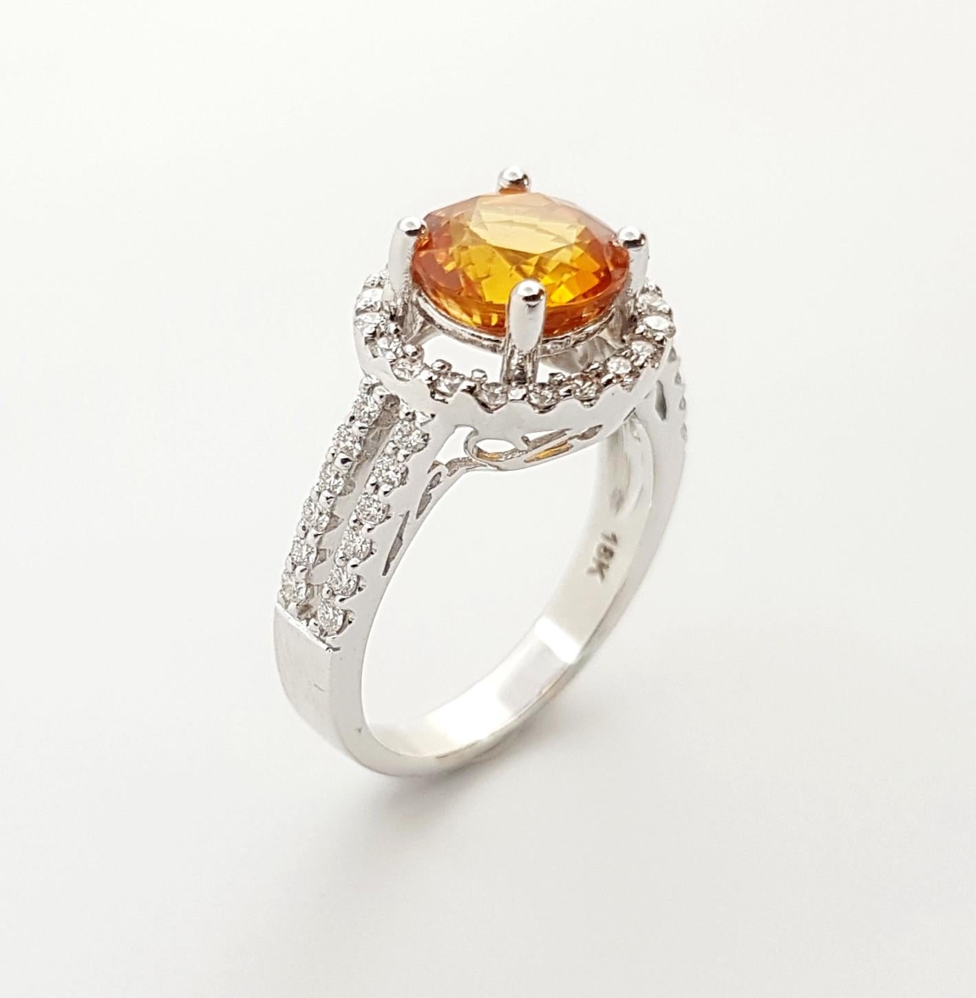 Yellow Sapphire with Diamond Ring Set in 18k White Gold Settings For Sale 2