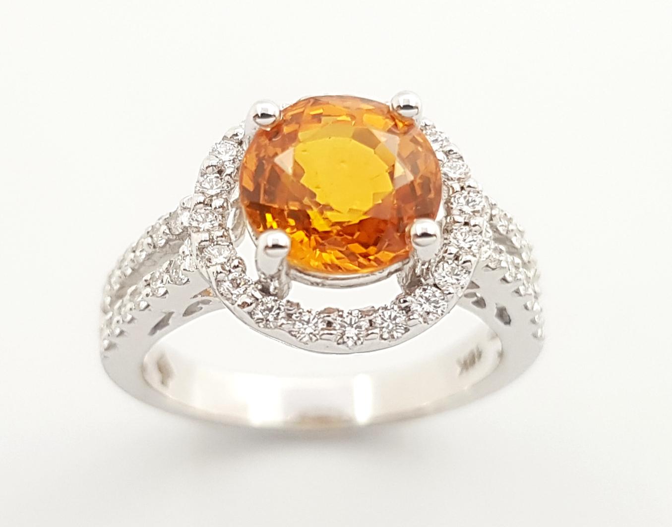 Yellow Sapphire with Diamond Ring Set in 18k White Gold Settings For Sale 3