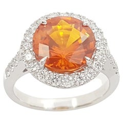Yellow Sapphire with Diamond Ring Set in 18k White Gold Settings