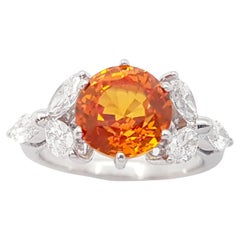 Yellow Sapphire with Diamond Ring set in 18K White Gold Settings