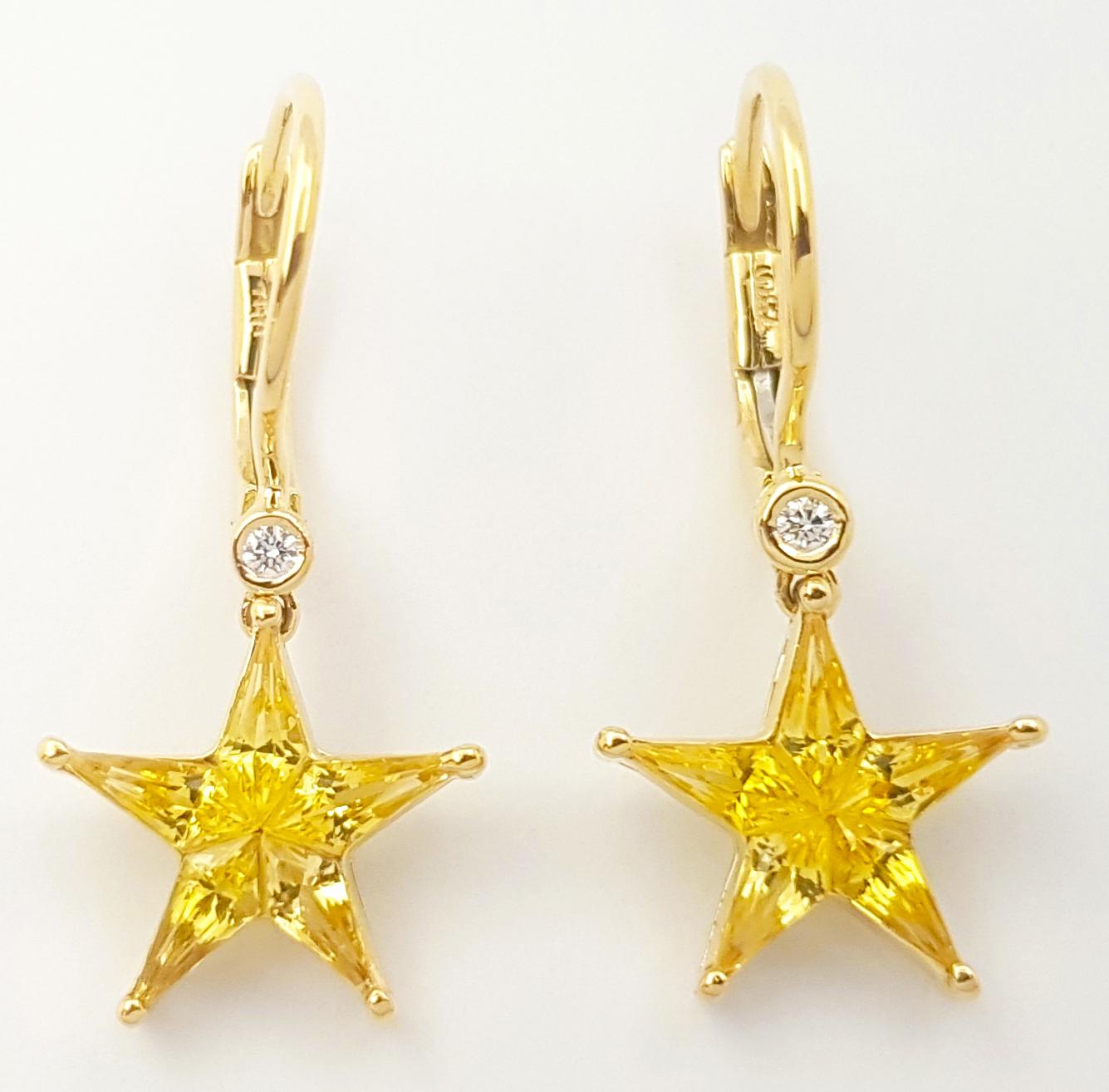 Contemporary Yellow Sapphire with Diamond Star Earrings set in 18K Gold Settings For Sale