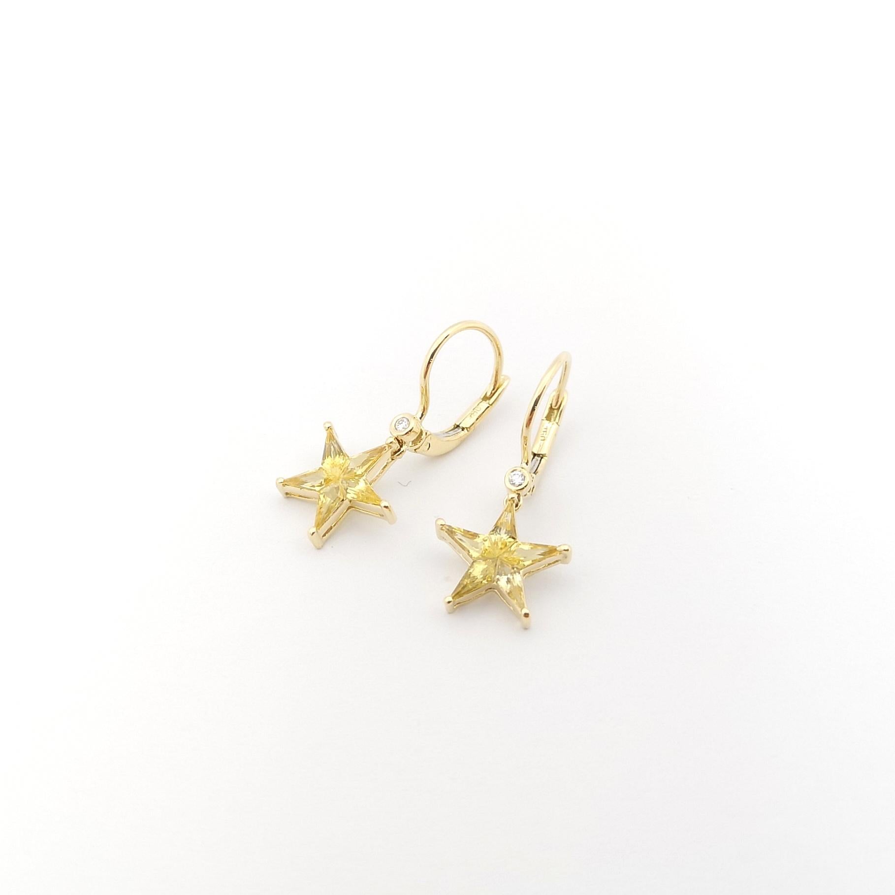 Boucles d'oreilles étoile en saphir jaune et diamant sur monture en or 18 carats en vente 1