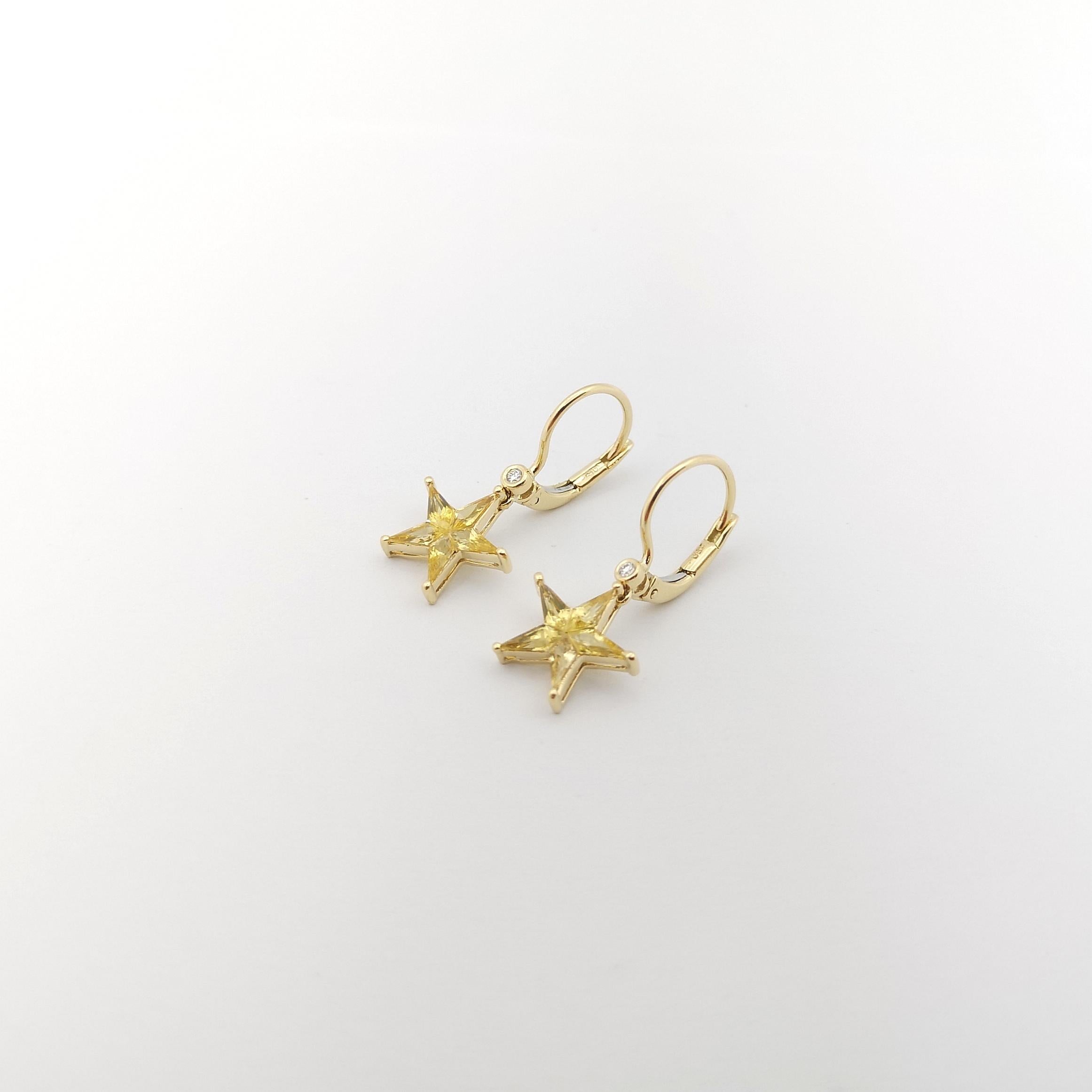 Gelber Saphir mit Diamant-Stern-Ohrringe in 18 Karat Goldfassungen gefasst im Angebot 2