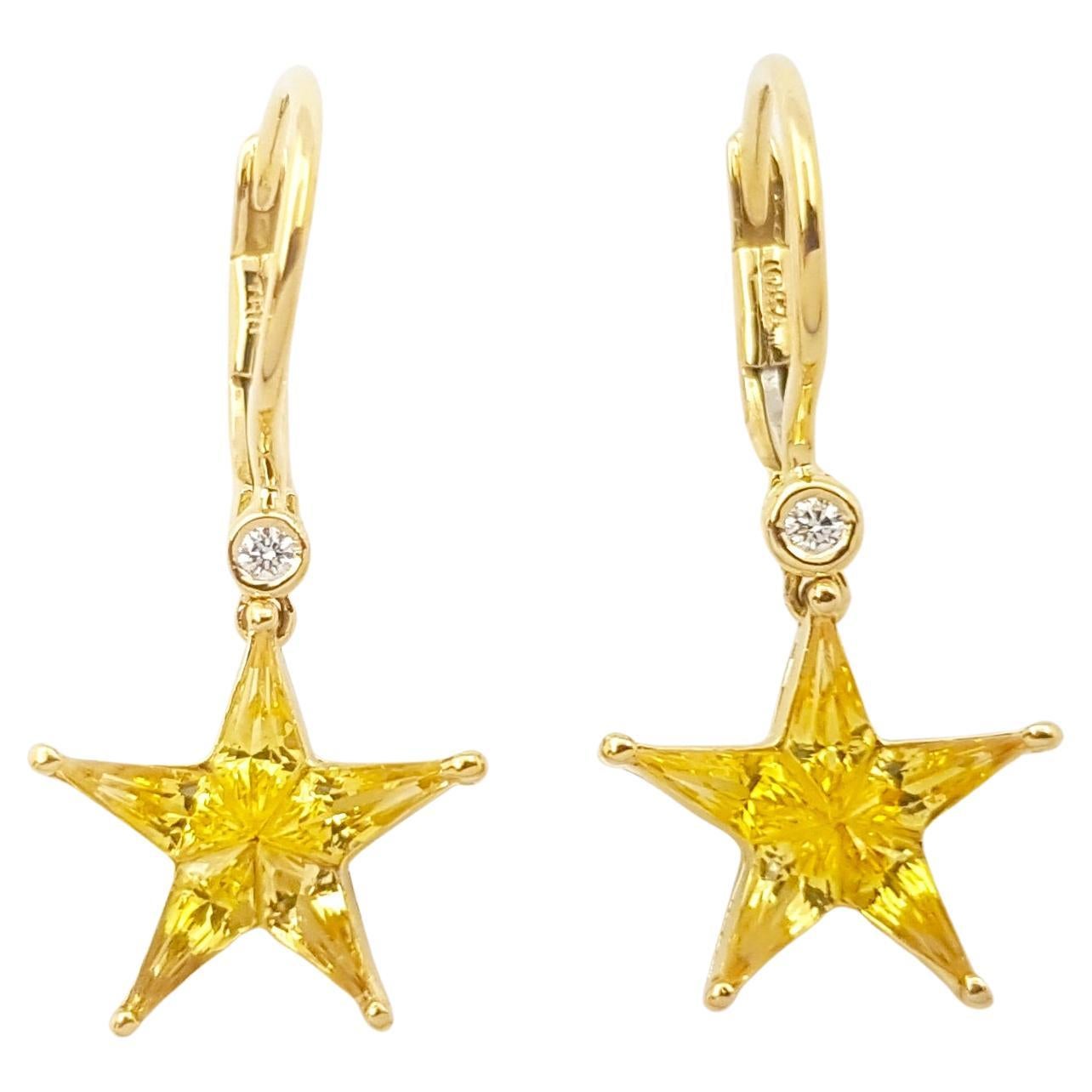 Yellow Sapphire with Diamond Star Earrings set in 18K Gold Settings For Sale