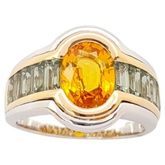 Yellow Sapphire with Green Sapphire Ring set in 18K Yellow/White Gold Settings