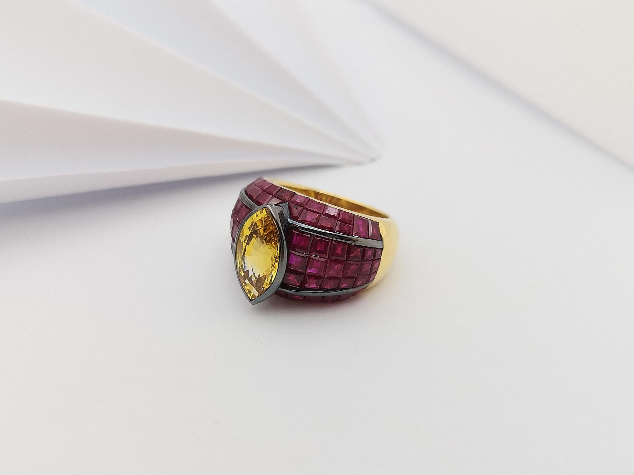 Yellow Sapphire with Ruby Ring Set in 18 Karat Gold Settings For Sale 2