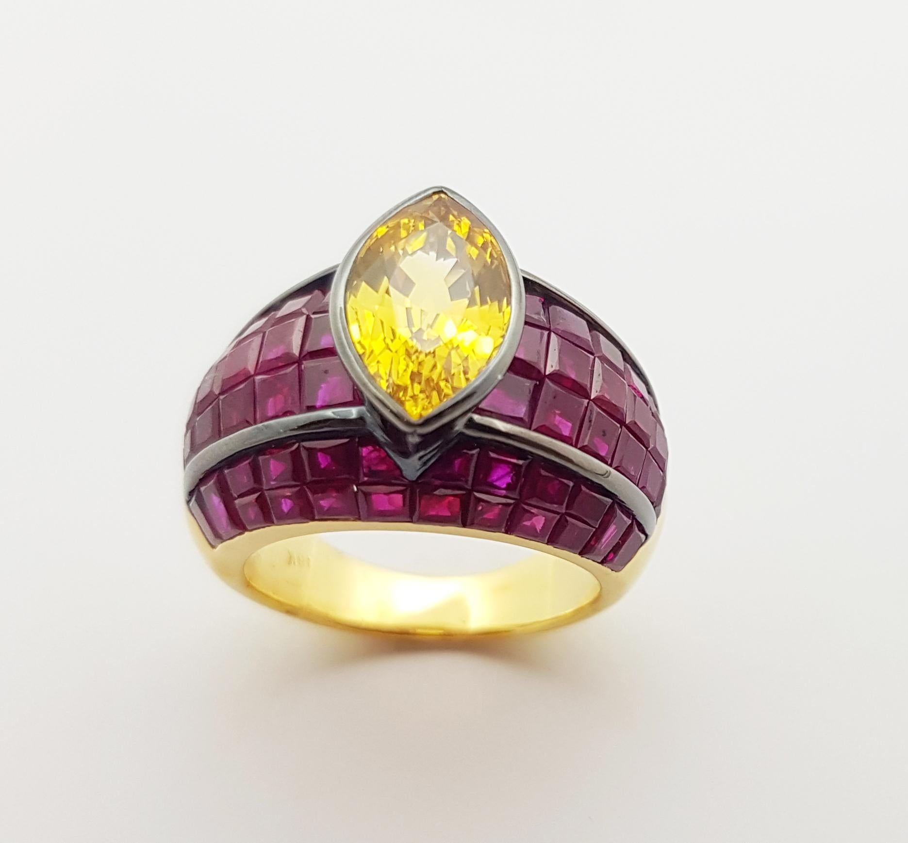 Yellow Sapphire with Ruby Ring Set in 18 Karat Gold Settings For Sale 4