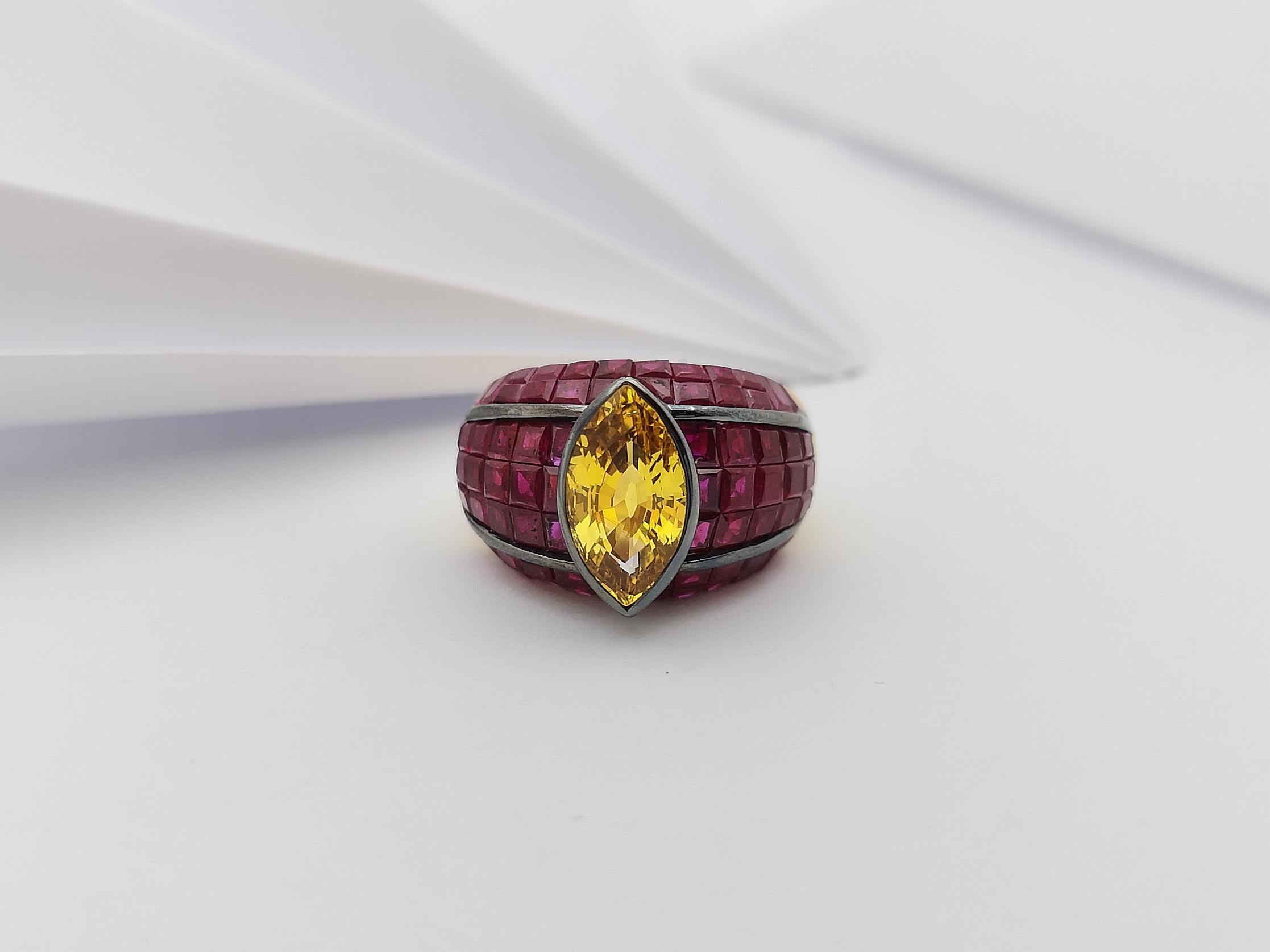 Yellow Sapphire with Ruby Ring Set in 18 Karat Gold Settings For Sale 1
