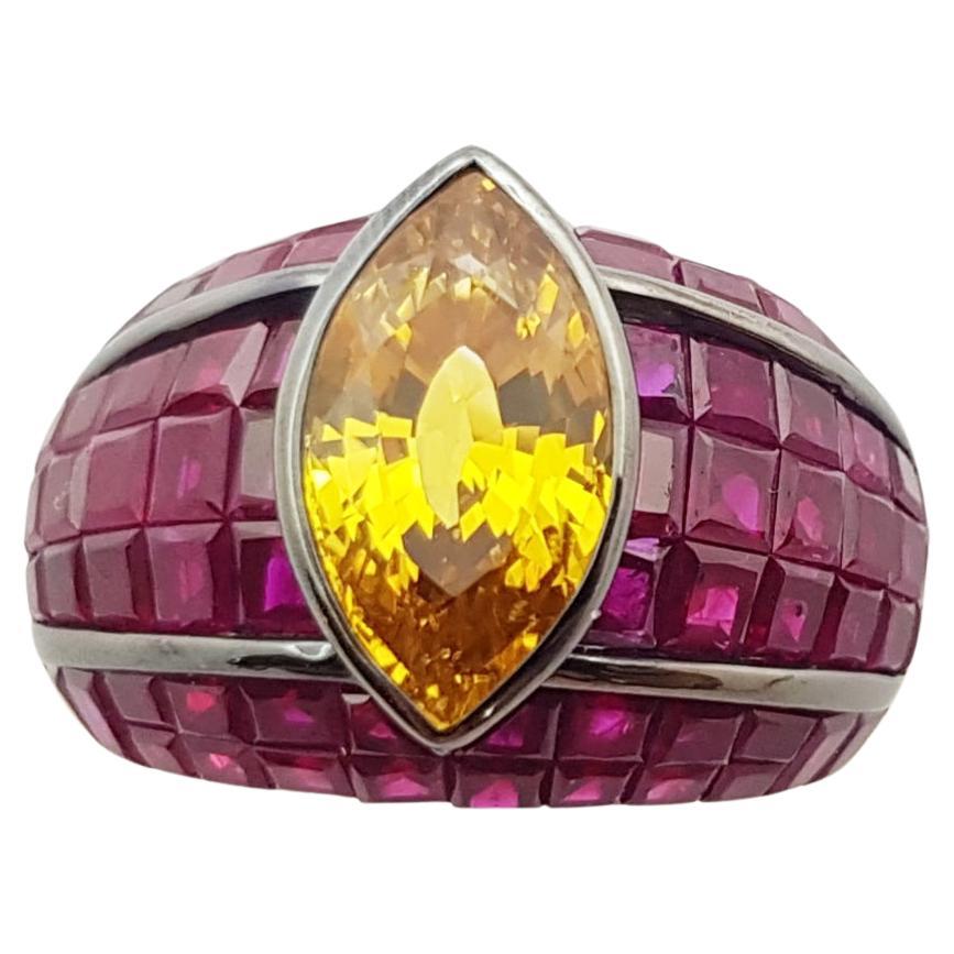 Yellow Sapphire with Ruby Ring Set in 18 Karat Gold Settings For Sale
