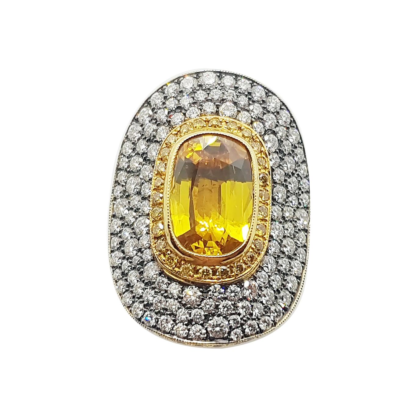 Yellow Sapphire with Yellow Diamond and Diamond Ring Set in 18 Karat Gold