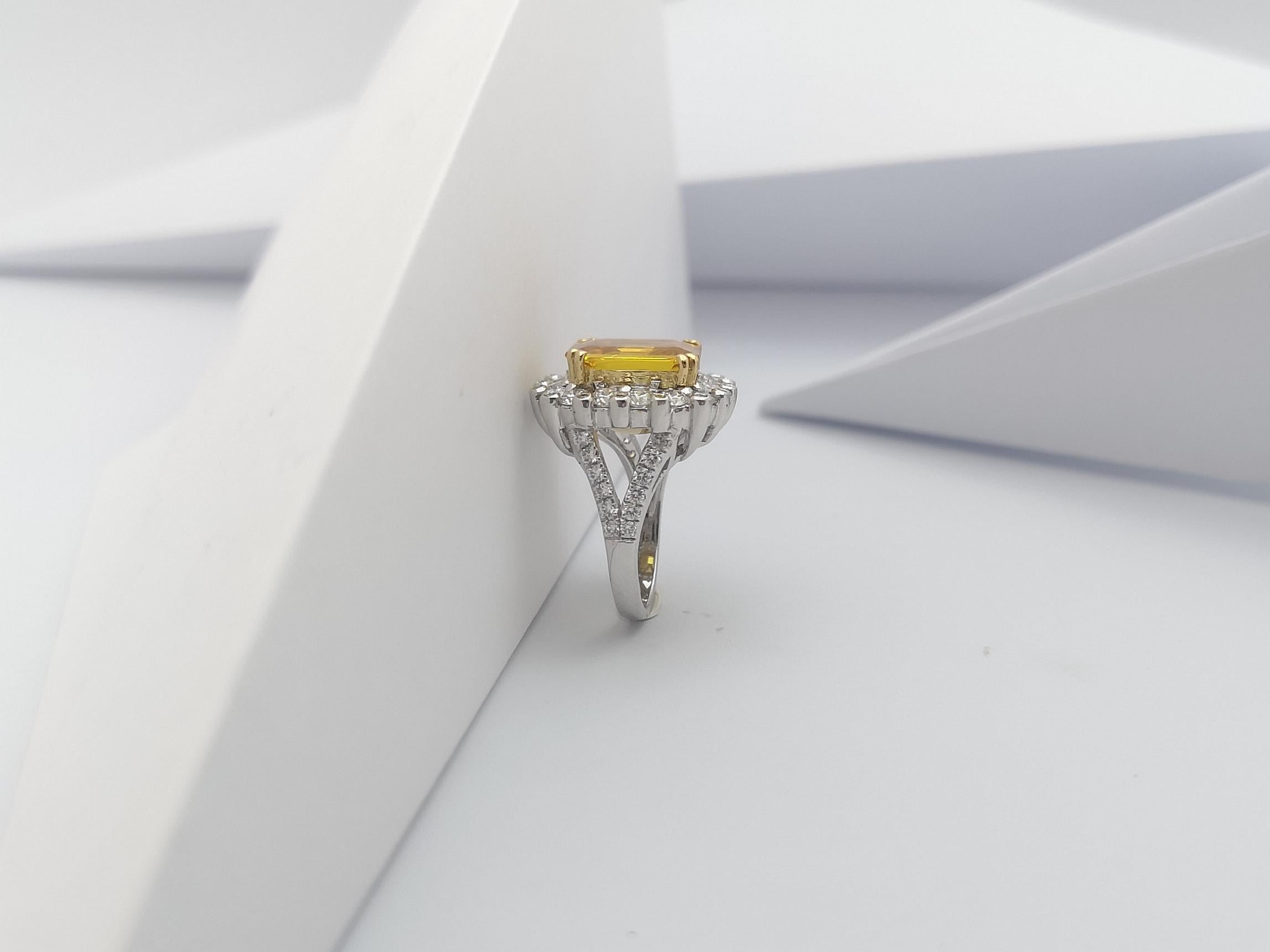 Yellow Sapphire with Yellow Diamond and Diamond Ring Set in 18 Karat White Gold For Sale 10