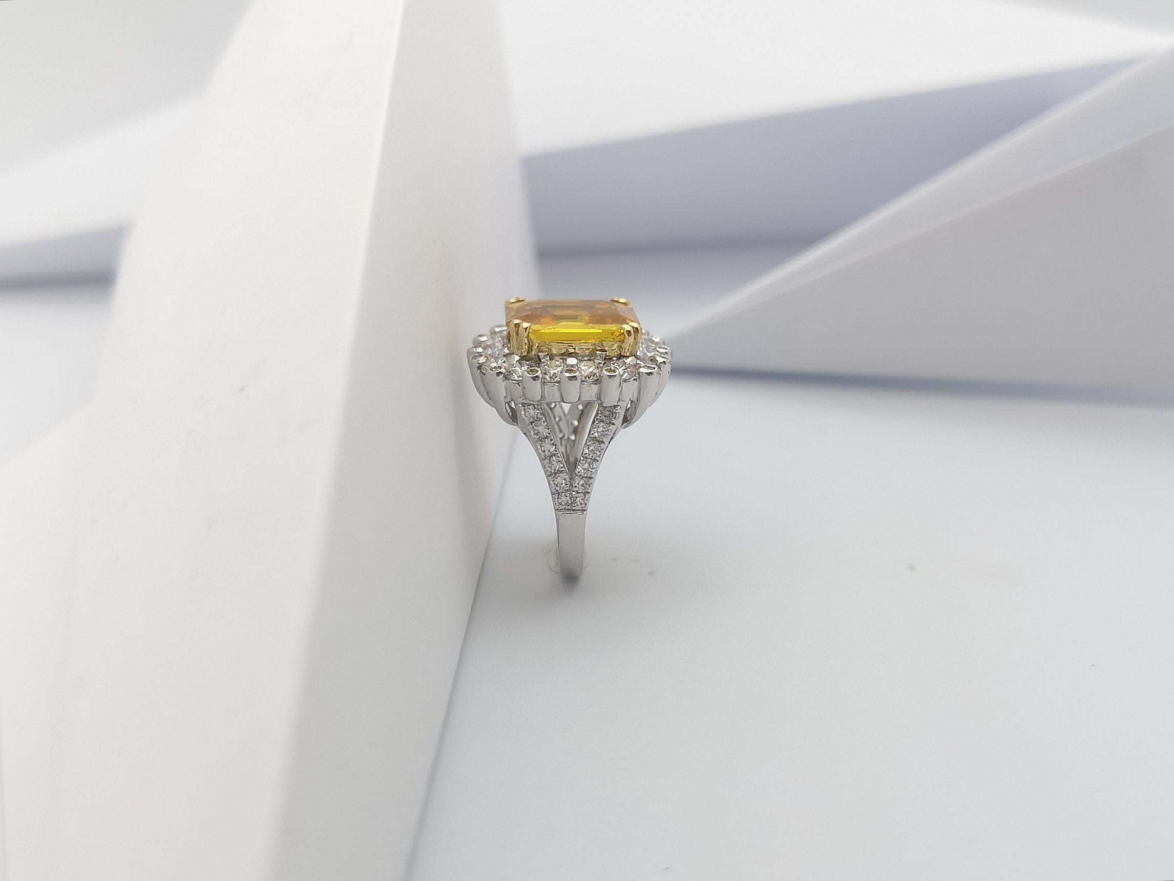 Yellow Sapphire with Yellow Diamond and Diamond Ring Set in 18 Karat White Gold For Sale 11