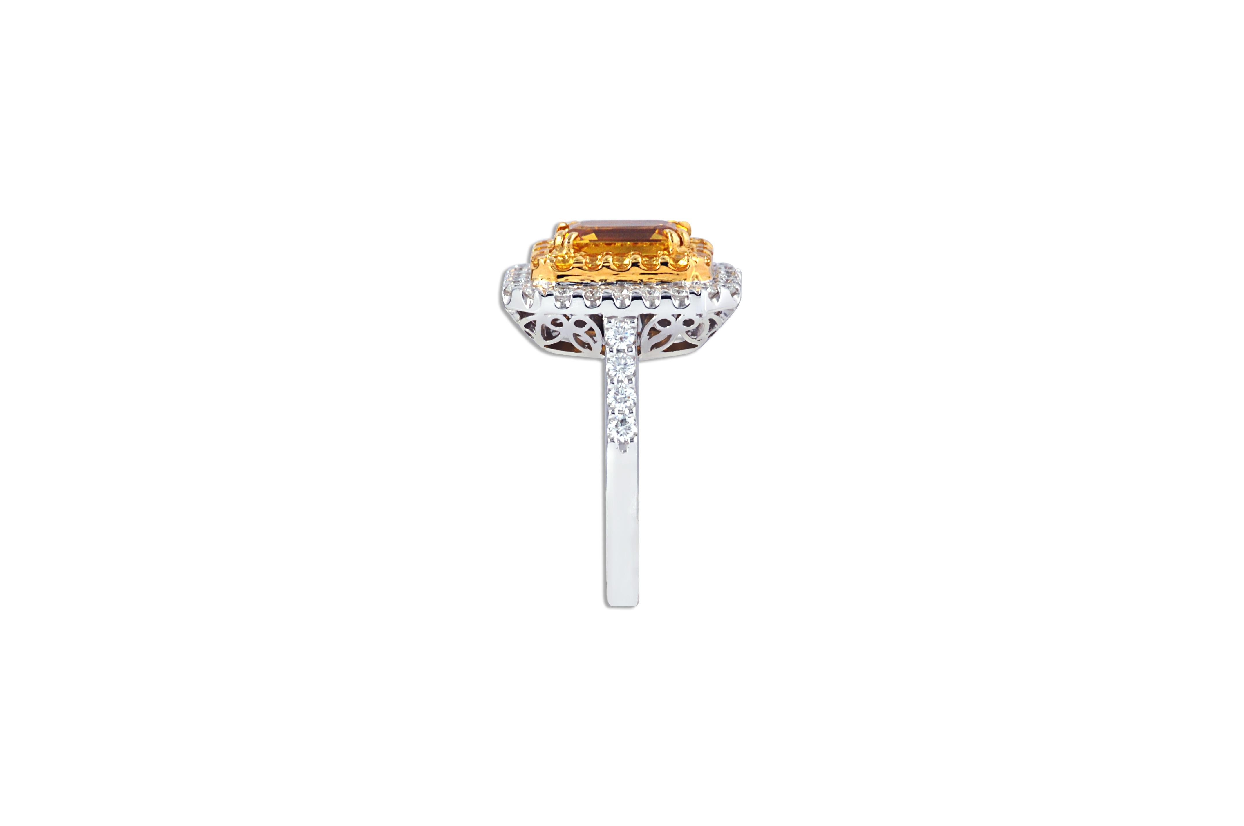 Yellow Sapphire 1.92 carats, Yellow Sapphire 0.37 carat with Diamond 0.70 carat Ring Set in 18 Karat White Gold Settings


Width: 1.3 cm
Length: 1.6 cm
Ring Size: 53
Total Weight: 8.55 grams

