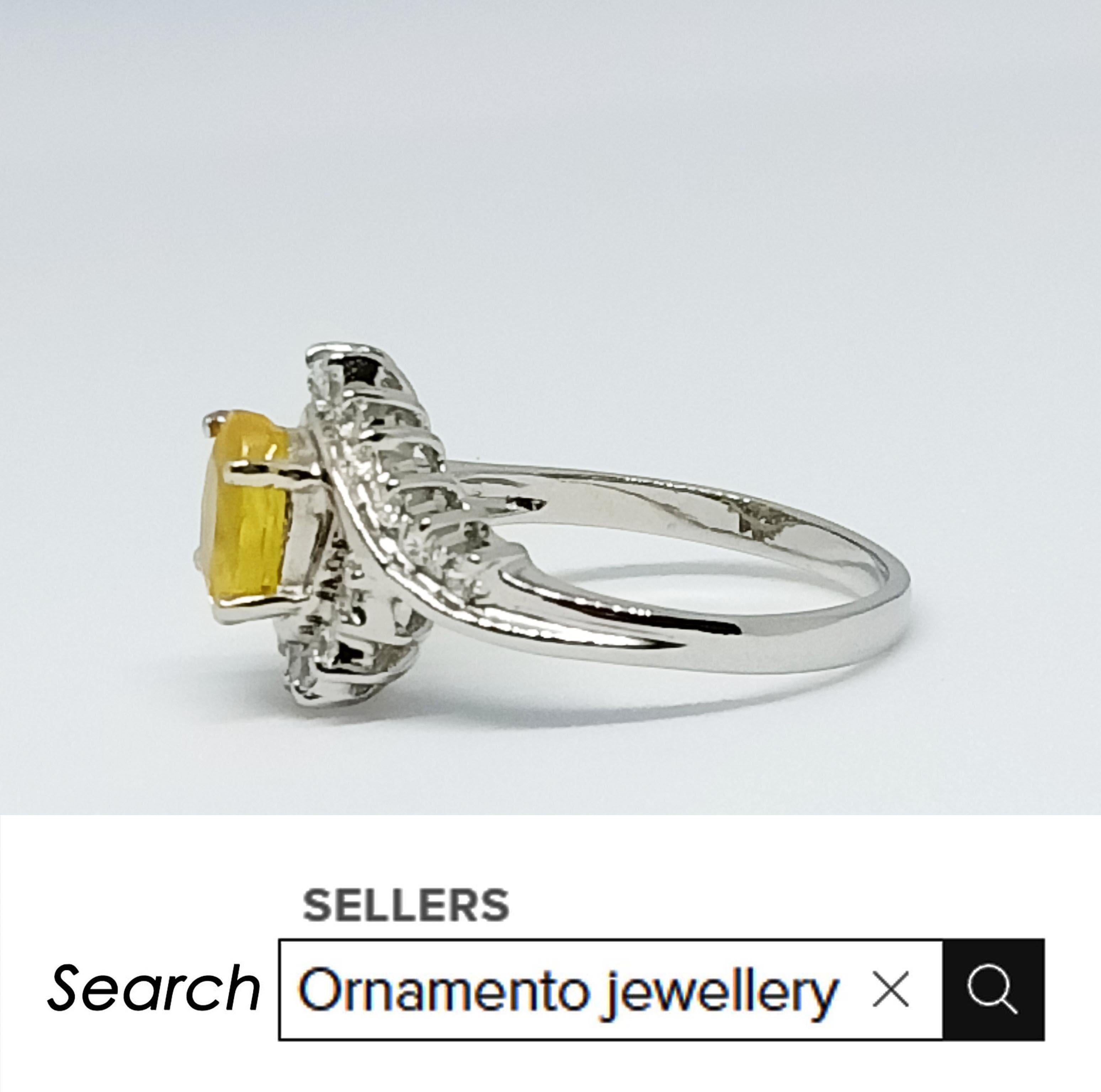 Contemporary Yellow sapphire(only heated) 1.80cts Silver in White gold Plated. For Sale