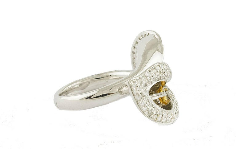 Yellow Sapphire Diamond White Gold Flower Ring For Sale at 1stdibs