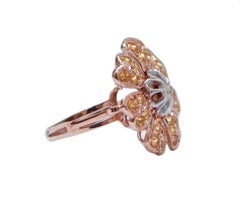 Yellow Sapphires, Diamonds, Rose Gold and Silver Flower Ring.