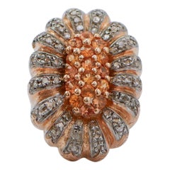 Yellow Sapphires, Diamonds, Rose Gold and Silver Ring.