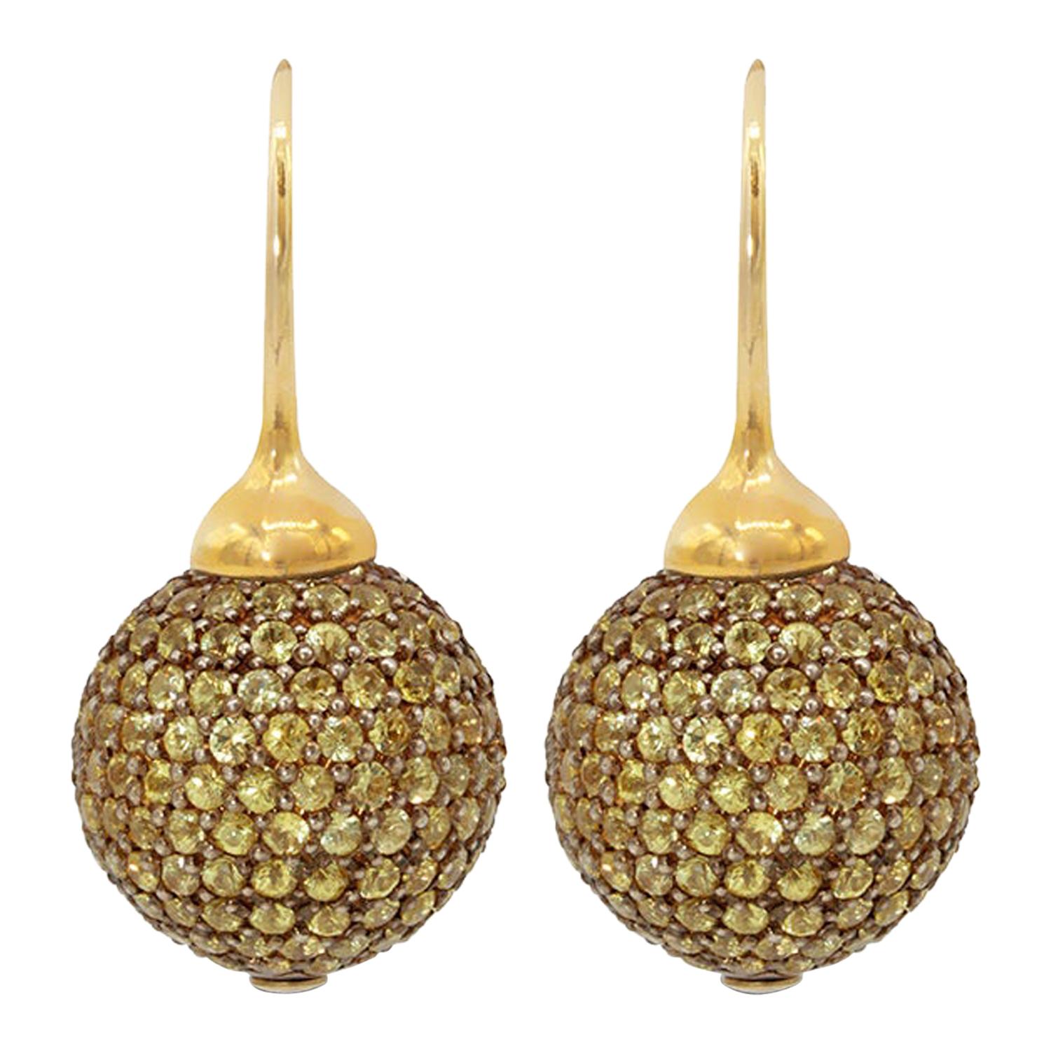 Pendientes Zafiros Amarillos Pave Oro Amarillo 18 Kilates