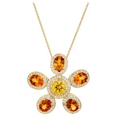 Yellow Sapphires, Spessartite & Diamonds Pendant in 18k Yellow Gold