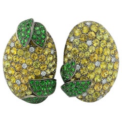 Yellow Sapphires Tsavorite Diamond Titanium Gold Earrings