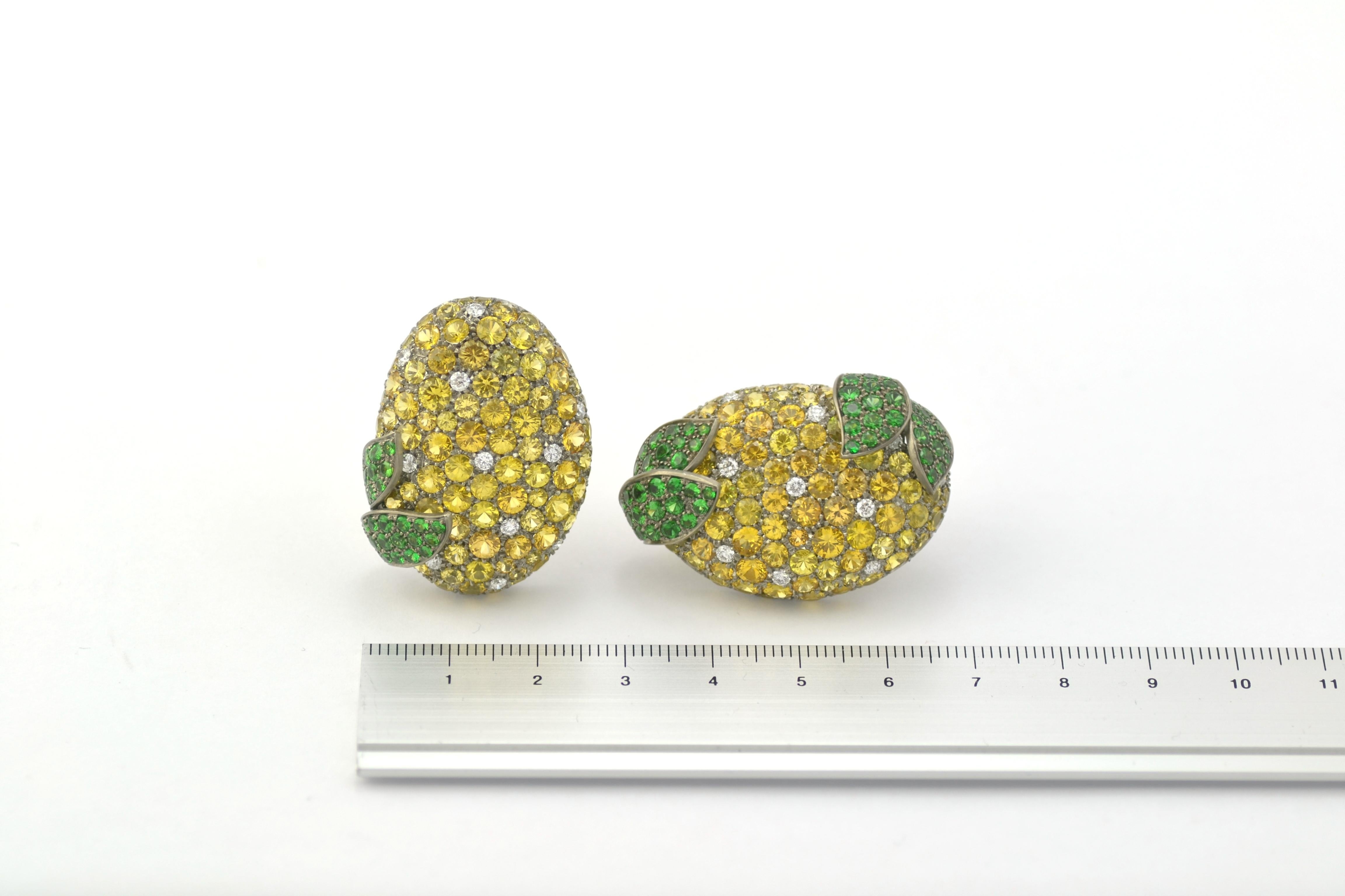 Women's Yellow Sapphires Tsavorite Diamond Titanium Gold Earrings