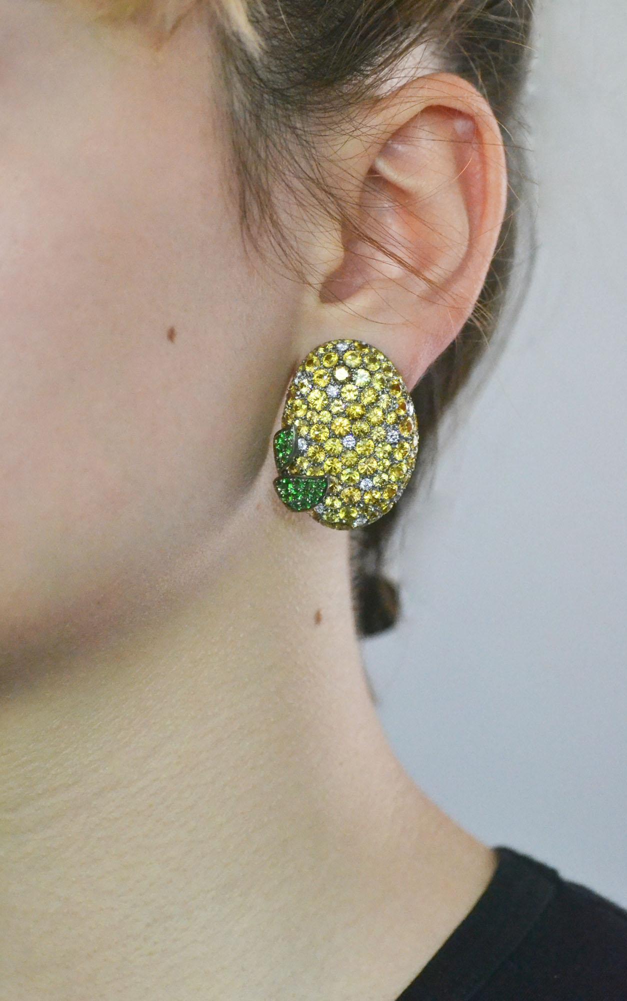 Yellow Sapphires Tsavorite Diamond Titanium Gold Earrings 1