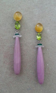 Yellow Sapphres Cabs Peridot Phosphosiderite Gold Diamonds Enamel Drop Earrings